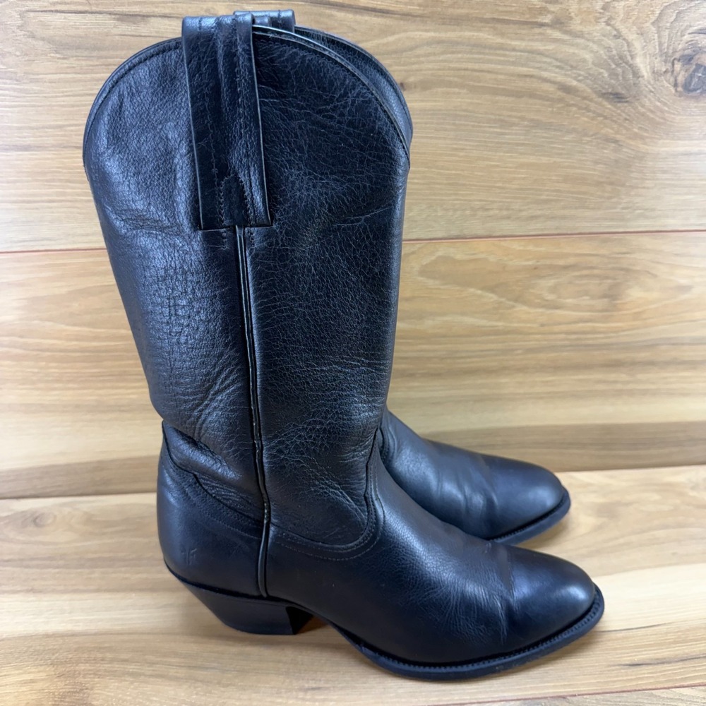 FRYE Vintage Billy Western Boot Womens 7 B Black Leather Mid Calf USA Made 8256